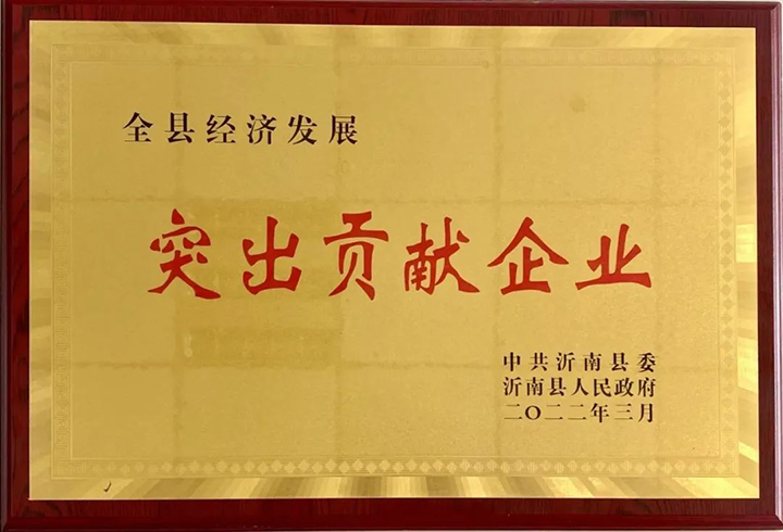 热烈祝贺金年会-金字招牌,信誉至上被授予2021年沂南县“突出贡献企业”荣誉称号